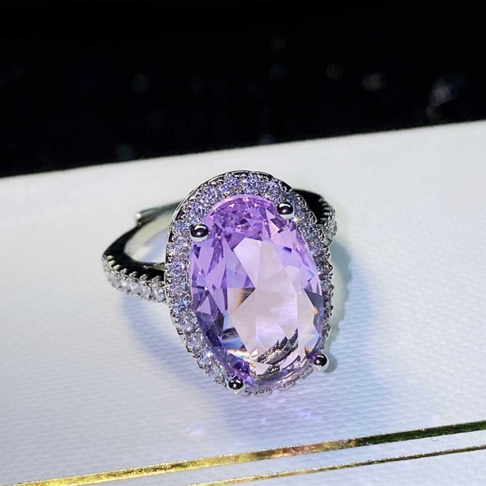💞 925 Silver Plated Shining 4 Claws Oval Shaped CZ Ring, MARR9375 - Picture 3 of 5